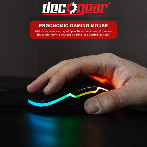 Deco Gear Wired Gaming Mouse, 800-5000 Adjustable DPI, 11 RGB Backlit Modes - Deco Gear