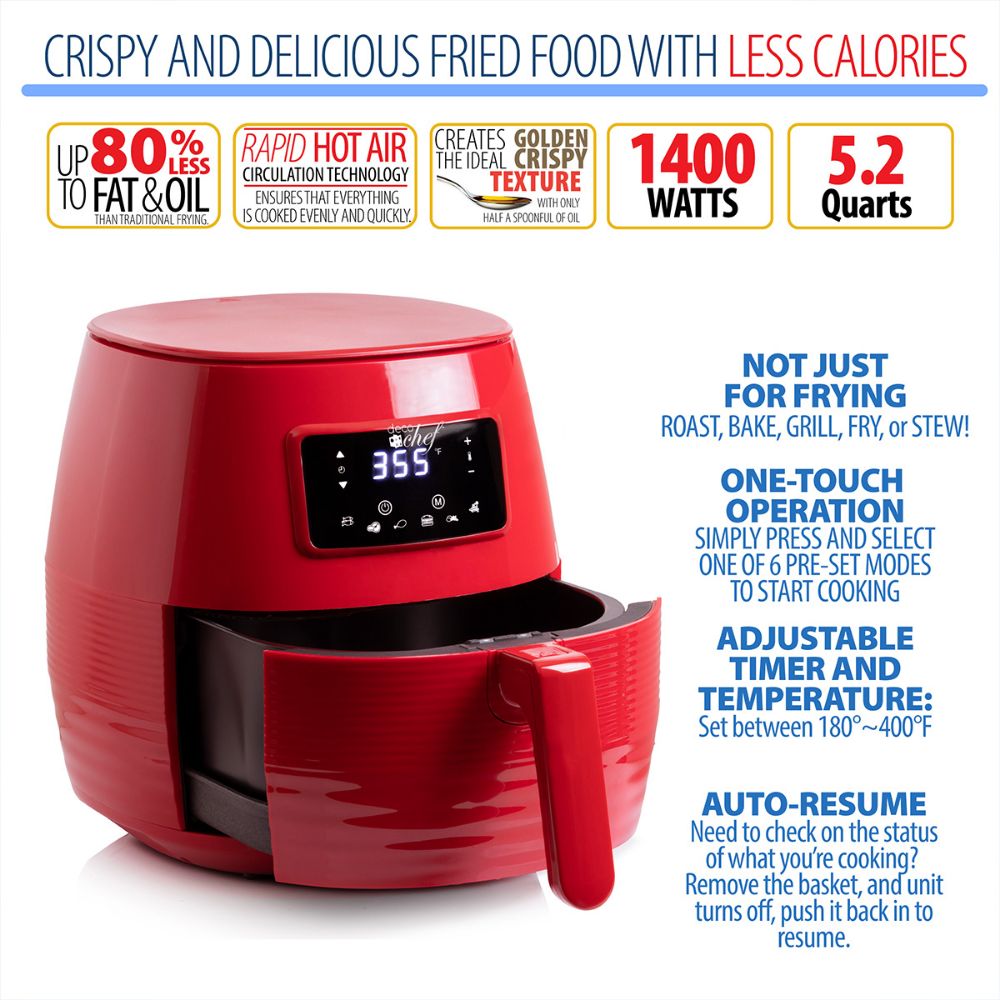 Deco Chef Digital 5.8QT Electric Air Fryer with Gourmet 12-Piece Knife Set - Deco Gear