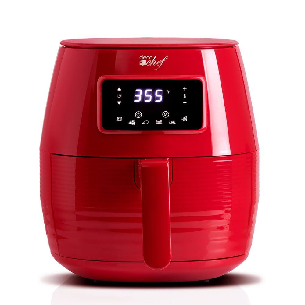 Deco Chef 5.8QT Digital Electric Air Fryer with Accessories and Cookbook- Air Frying, Roasting, Baking, Crisping, and Reheating for Healthier and Faster Cooking (Red) - DecoGear