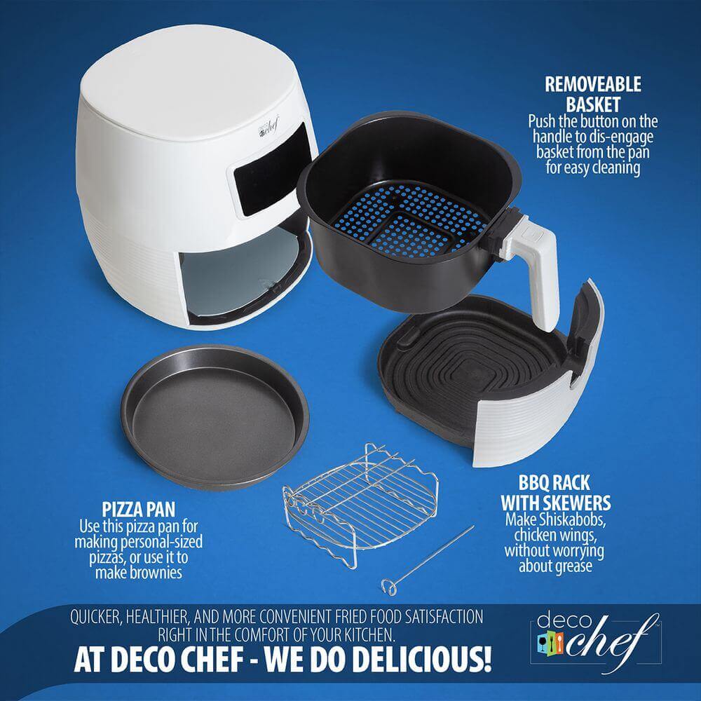 Deco Chef 5.8QT Digital Electric Air Fryer with Accessories and Cookbook- Air Frying, Roasting, Baking, Crisping, and Reheating for Healthier and Faster Cooking (White) - DecoGear