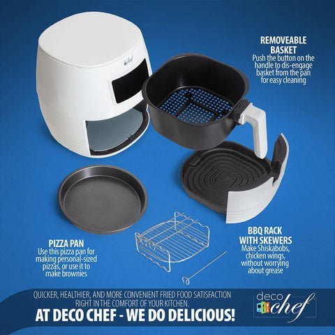 Deco Chef 5.8QT Digital Electric Air Fryer with Accessories and Cookbook- Air Frying, Roasting, Baking, Crisping, and Reheating for Healthier and Faster Cooking (White) - DecoGear