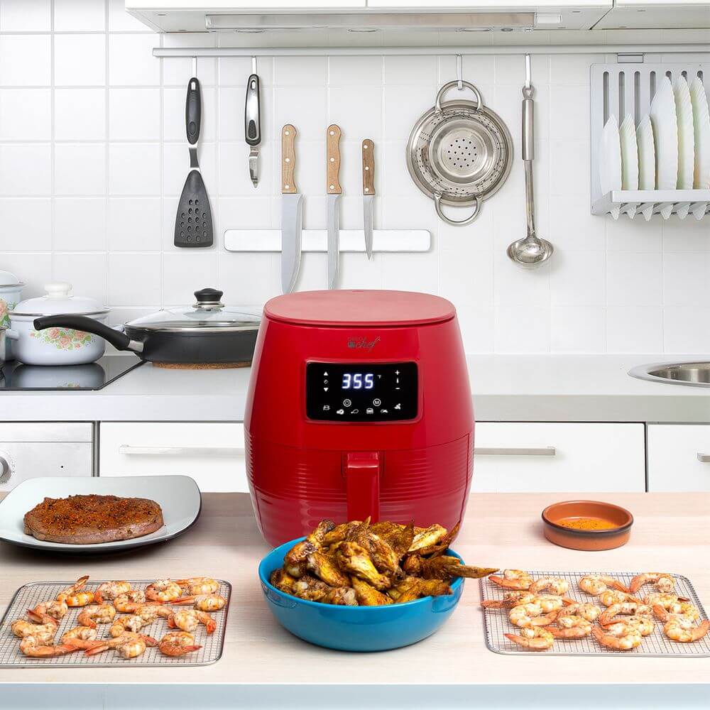 Deco Chef 5.8QT Digital Electric Air Fryer with Accessories and Cookbook- Air Frying, Roasting, Baking, Crisping, and Reheating for Healthier and Faster Cooking (Red) - DecoGear