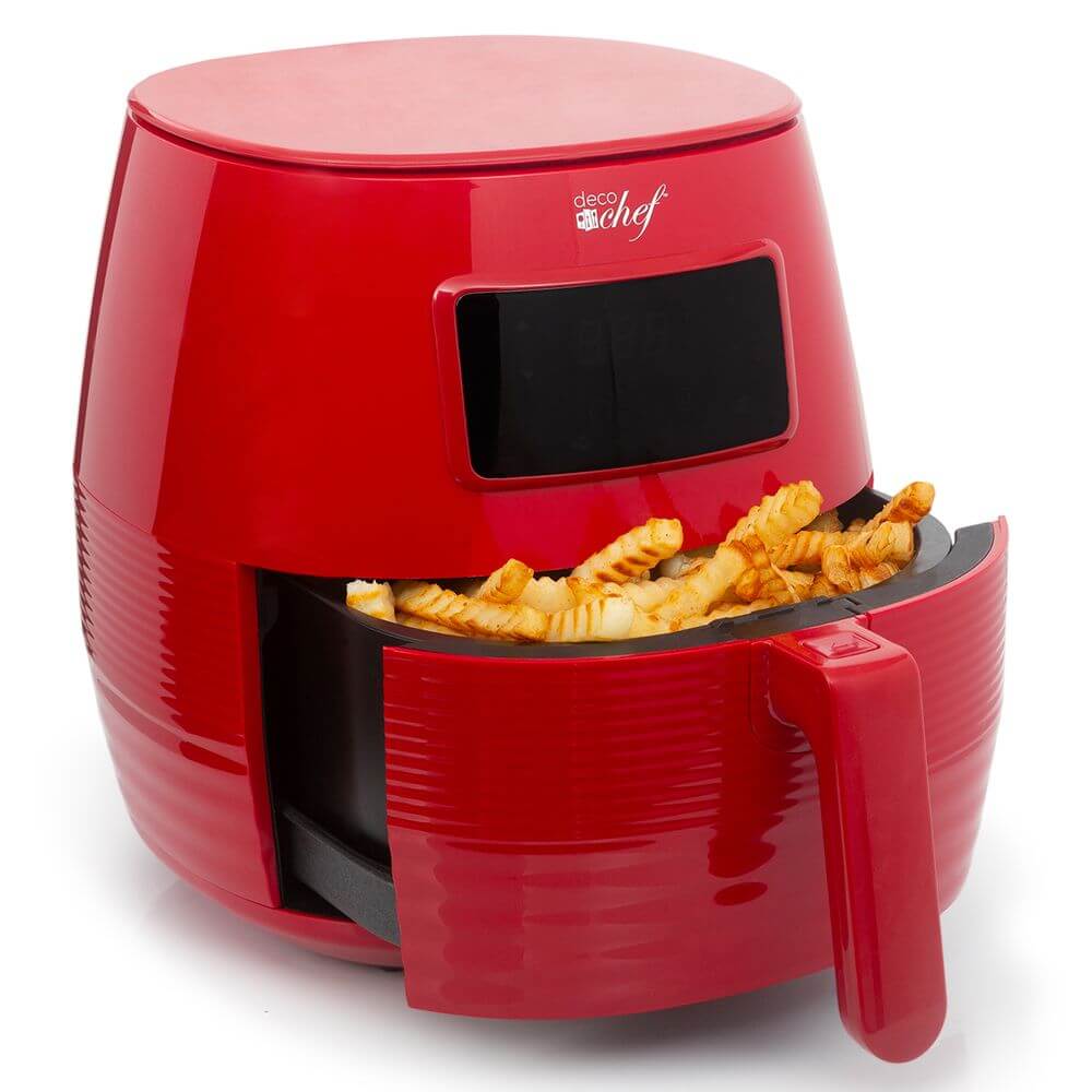 Deco Chef 5.8QT Digital Electric Air Fryer with Accessories and Cookbook- Air Frying, Roasting, Baking, Crisping, and Reheating for Healthier and Faster Cooking (Red) - DecoGear