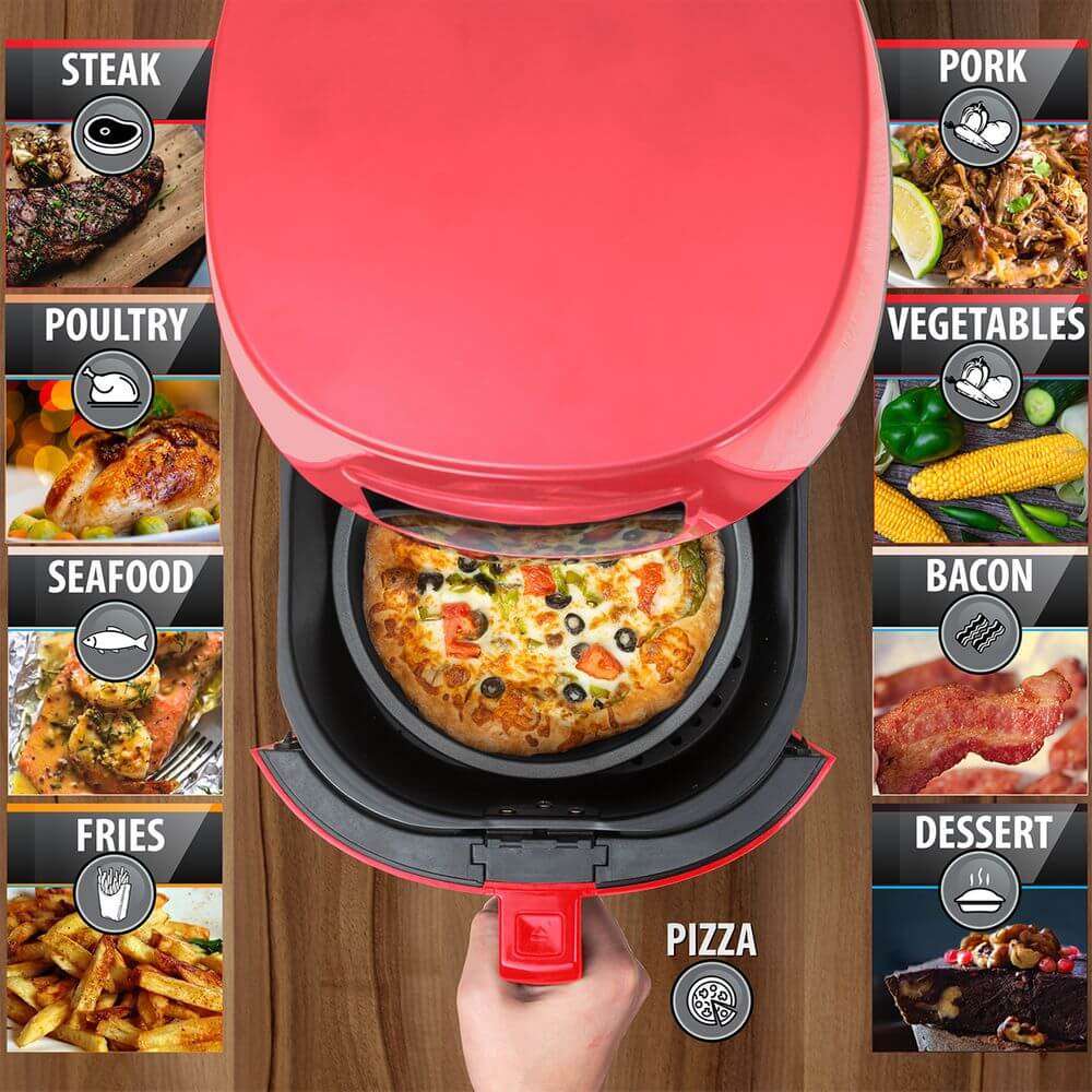 Deco Chef 5.8QT Digital Electric Air Fryer with Accessories and Cookbook- Air Frying, Roasting, Baking, Crisping, and Reheating for Healthier and Faster Cooking (Red) - DecoGear