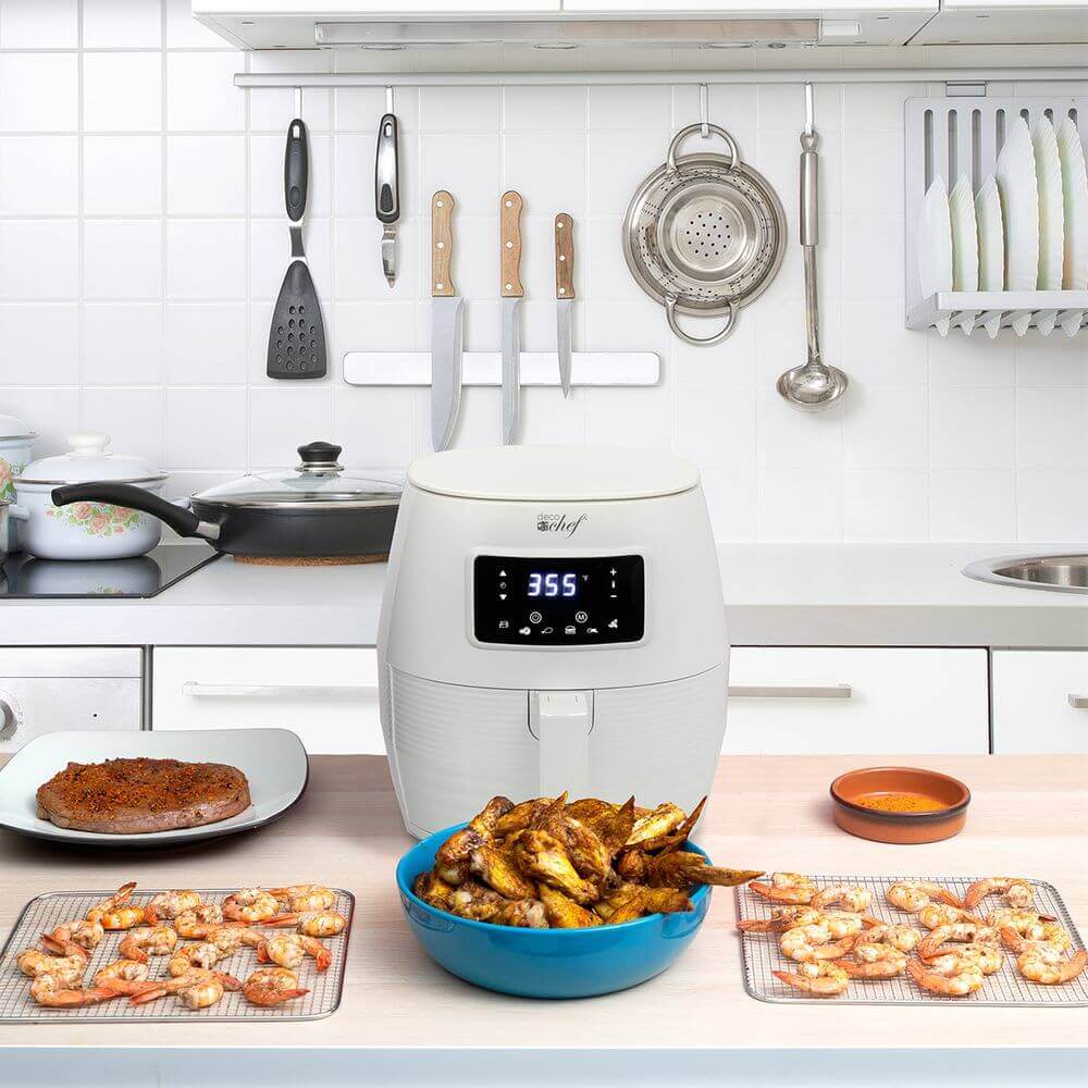 Deco Chef 5.8QT Digital Electric Air Fryer with Accessories and Cookbook- Air Frying, Roasting, Baking, Crisping, and Reheating for Healthier and Faster Cooking (White) - DecoGear
