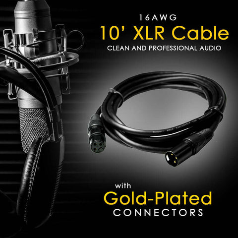 10' XLR Male to XLR Female 16AWG Gold Plated Cable - DecoGear