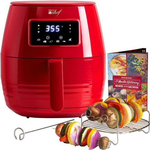 Deco Chef 5.8QT Digital Electric Air Fryer with Accessories and Cookbook- Air Frying, Roasting, Baking, Crisping, and Reheating for Healthier and Faster Cooking (Red) - DecoGear