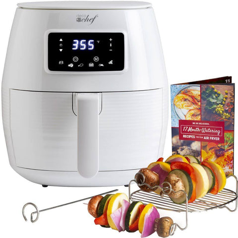Deco Chef 5.8QT Digital Electric Air Fryer with Accessories and Cookbook- Air Frying, Roasting, Baking, Crisping, and Reheating for Healthier and Faster Cooking (White) - DecoGear