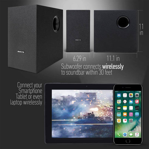 Deco Home 60W Soundbar with Subwoofer - Premium 2.1 Channel Audio - Wireless Connectivity