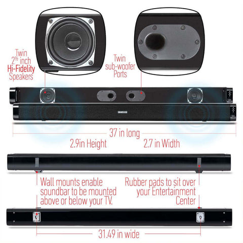 Deco Home 60W Soundbar with Subwoofer - Premium 2.1 Channel Audio - Wireless Connectivity