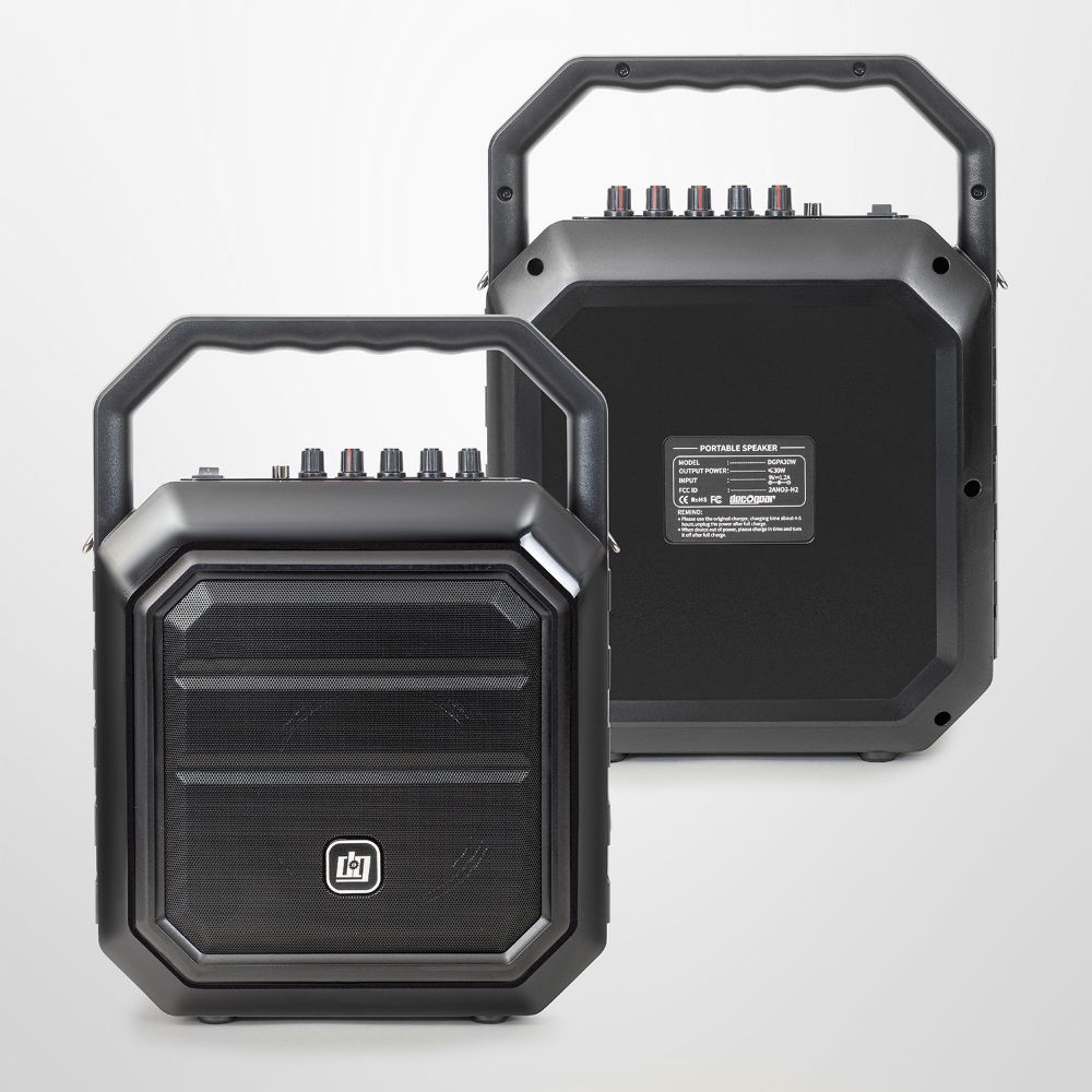 Deco Gear Portable Wireless PA Speaker System with Wireless Microphone - 30W Power and Rechargeable 4000 mAh Battery - Built in Equalizer , Radio , Aux and USB ports - comes with Carrying Strap - Deco Gear
