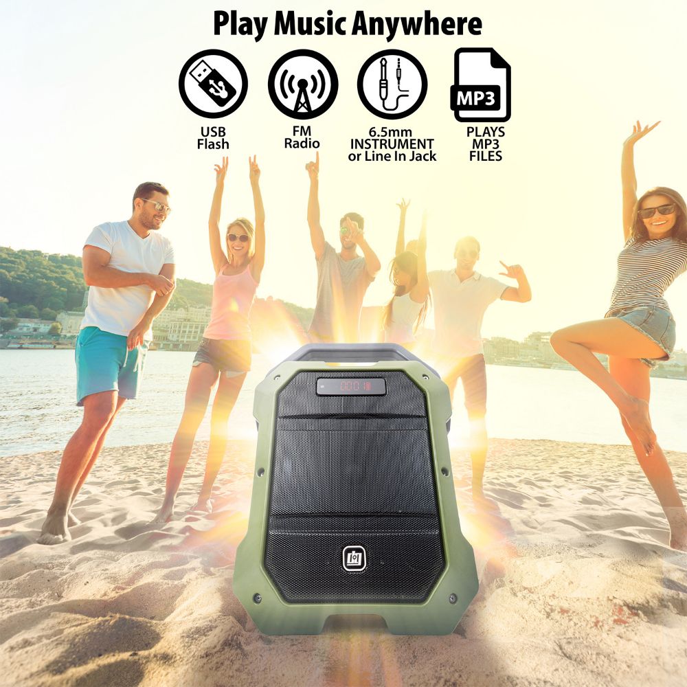Deco Gear Portable Wireless PA Speaker System with Wireless Microphone - 80W Power and Rechargeable 5000 mAh Battery - Built in Equalizer , Radio , Aux and USB ports - comes with Carrying Strap - Deco Gear