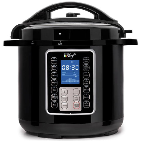 Deco Chef 8 QT 10-in-1 Pressure Cooker – Instant Rice, Sauté, Slow Cook, Yogurt, Meats, Deserts, Soups, Stews – Includes Recipe Book, Tempered Glass Lid, Mitts, Grill Rack, and Steaming Basket - DecoGear