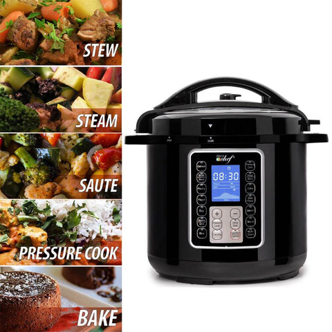 Deco Chef 8 QT 10-in-1 Pressure Cooker – Instant Rice, Sauté, Slow Cook, Yogurt, Meats, Deserts, Soups, Stews – Includes Recipe Book, Tempered Glass Lid, Mitts, Grill Rack, and Steaming Basket - DecoGear