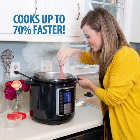 Deco Chef 8 QT 10-in-1 Pressure Cooker – Instant Rice, Sauté, Slow Cook, Yogurt, Meats, Deserts, Soups, Stews – Includes Recipe Book, Tempered Glass Lid, Mitts, Grill Rack, and Steaming Basket - DecoGear