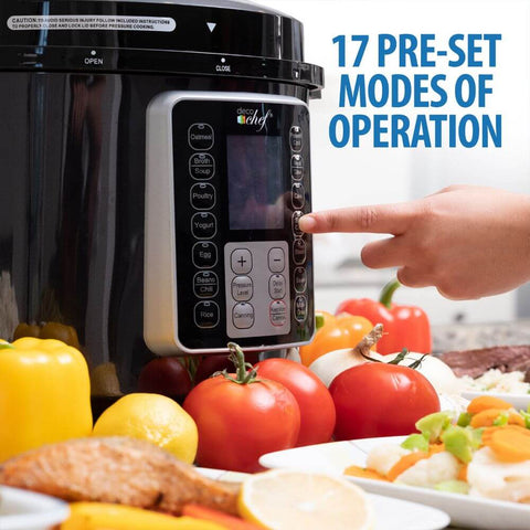 Deco Chef 8 QT 10-in-1 Pressure Cooker – Instant Rice, Sauté, Slow Cook, Yogurt, Meats, Deserts, Soups, Stews – Includes Recipe Book, Tempered Glass Lid, Mitts, Grill Rack, and Steaming Basket - DecoGear