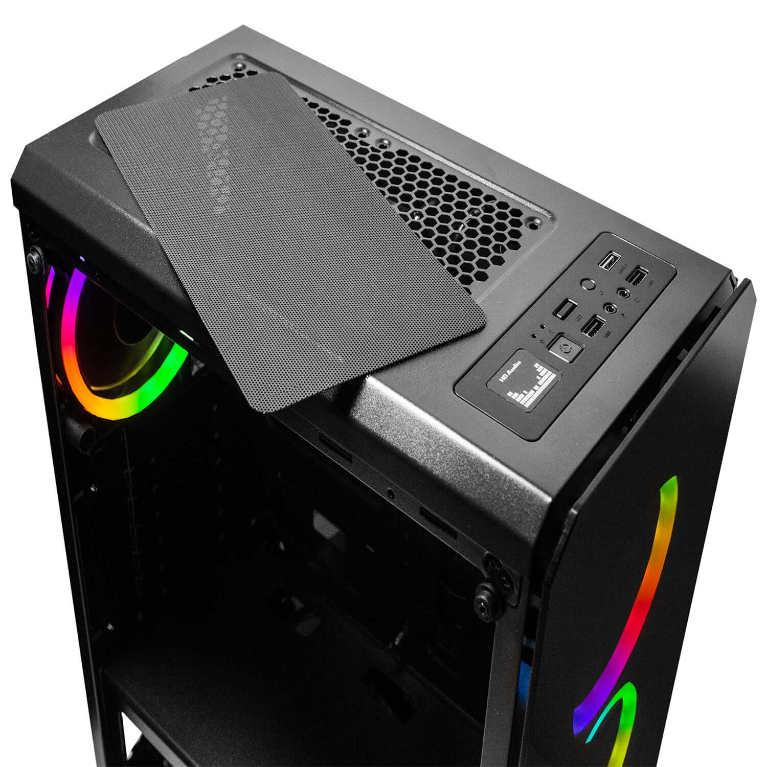 Deco Gear Mid-Tower PC Gaming Computer Case 3-Sided Tempered Glass and LED Lighting - Mini-ITX, Micro-ATX, ATX - Includes 4 120mm Double Ring Fans w/ Expansion for More, 7 Expansion Slots, 4 Drives - DecoGear