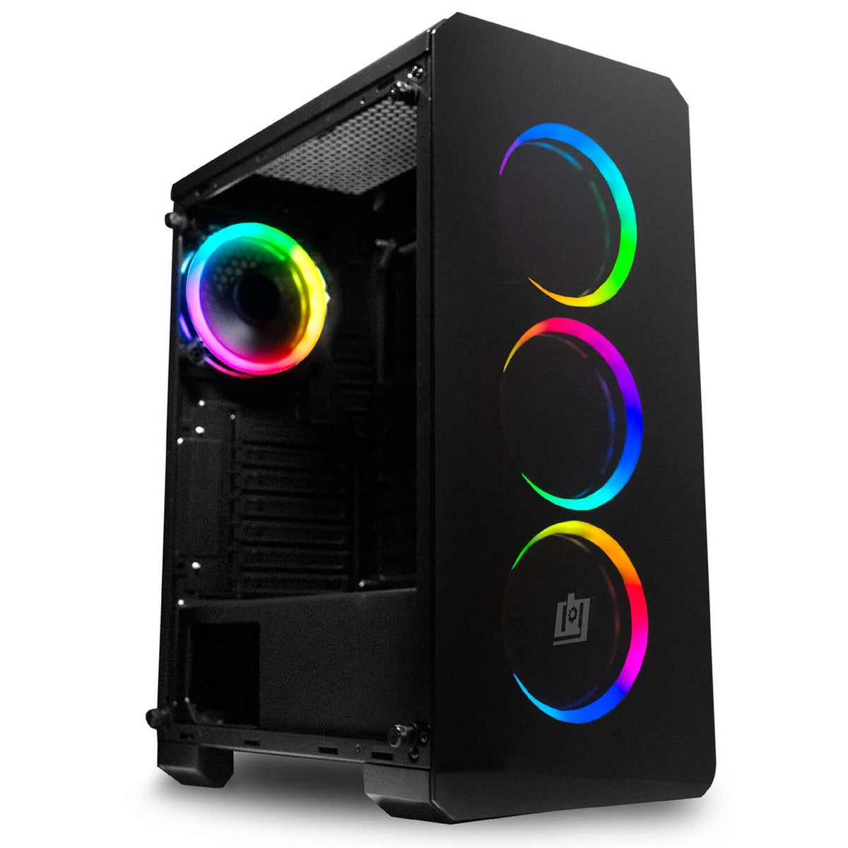 Deco Gear Mid-Tower PC Gaming Computer Case 3-Sided Tempered Glass and LED Lighting - Mini-ITX, Micro-ATX, ATX - Includes 4 120mm Double Ring Fans w/ Expansion for More, 7 Expansion Slots, 4 Drives - DecoGear