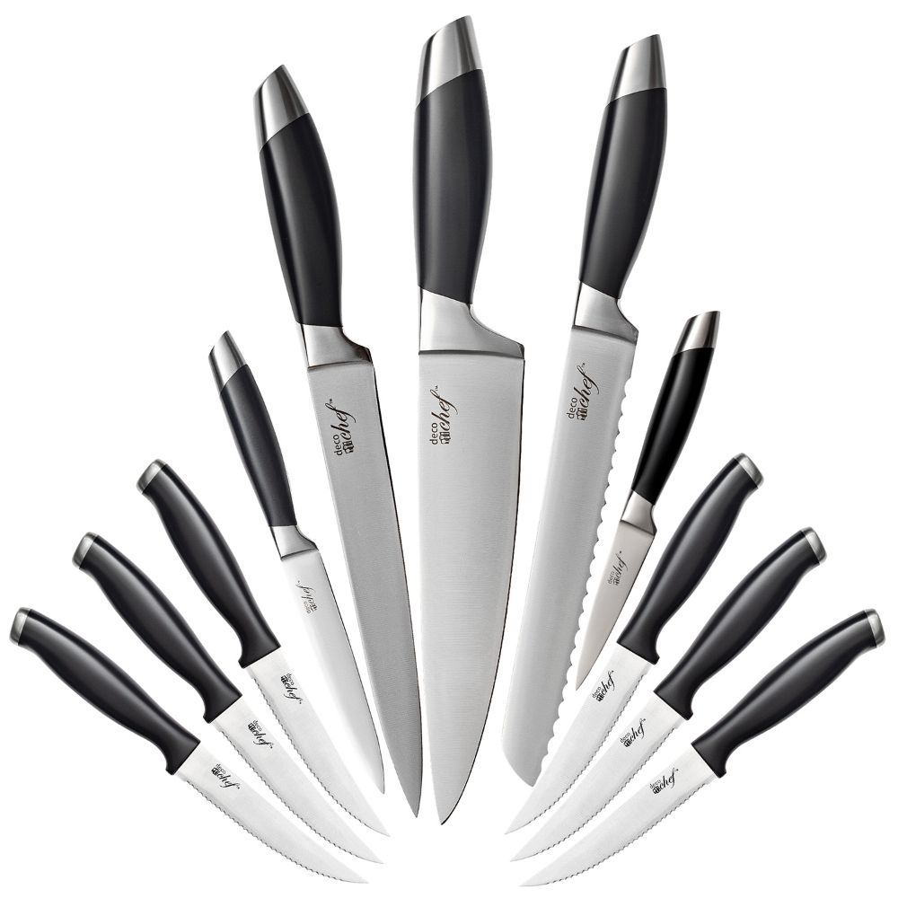 Deco Chef Gourmet 12 Piece Stainless Steel Knife Set & Storage Block - Full Tang