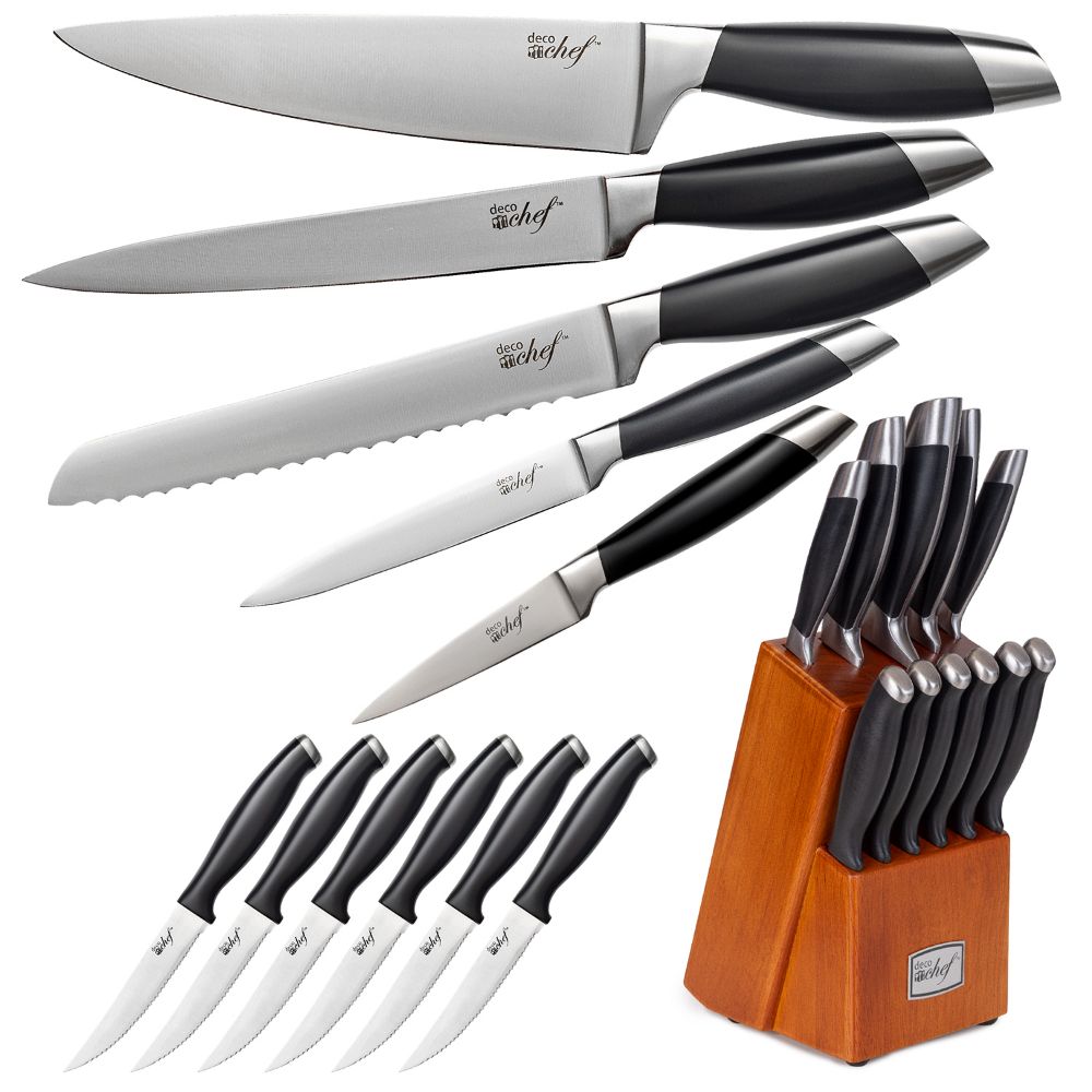 Deco Chef Gourmet 12 Piece Stainless Steel Knife Set & Storage Block - Full Tang