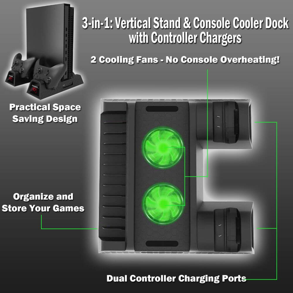 Deco Gear 3-in-1 Xbox Vertical Stand Cooling Fan with Dual Controller Charging Station for Xbox One S - DecoGear