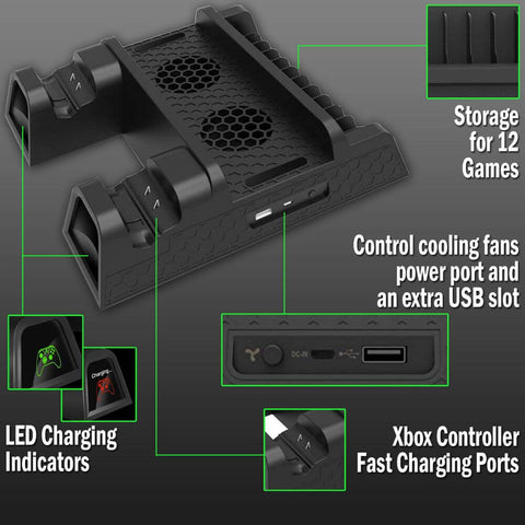 Deco Gear 3-in-1 Xbox Vertical Stand Cooling Fan with Dual Controller Charging Station for Xbox One S - DecoGear