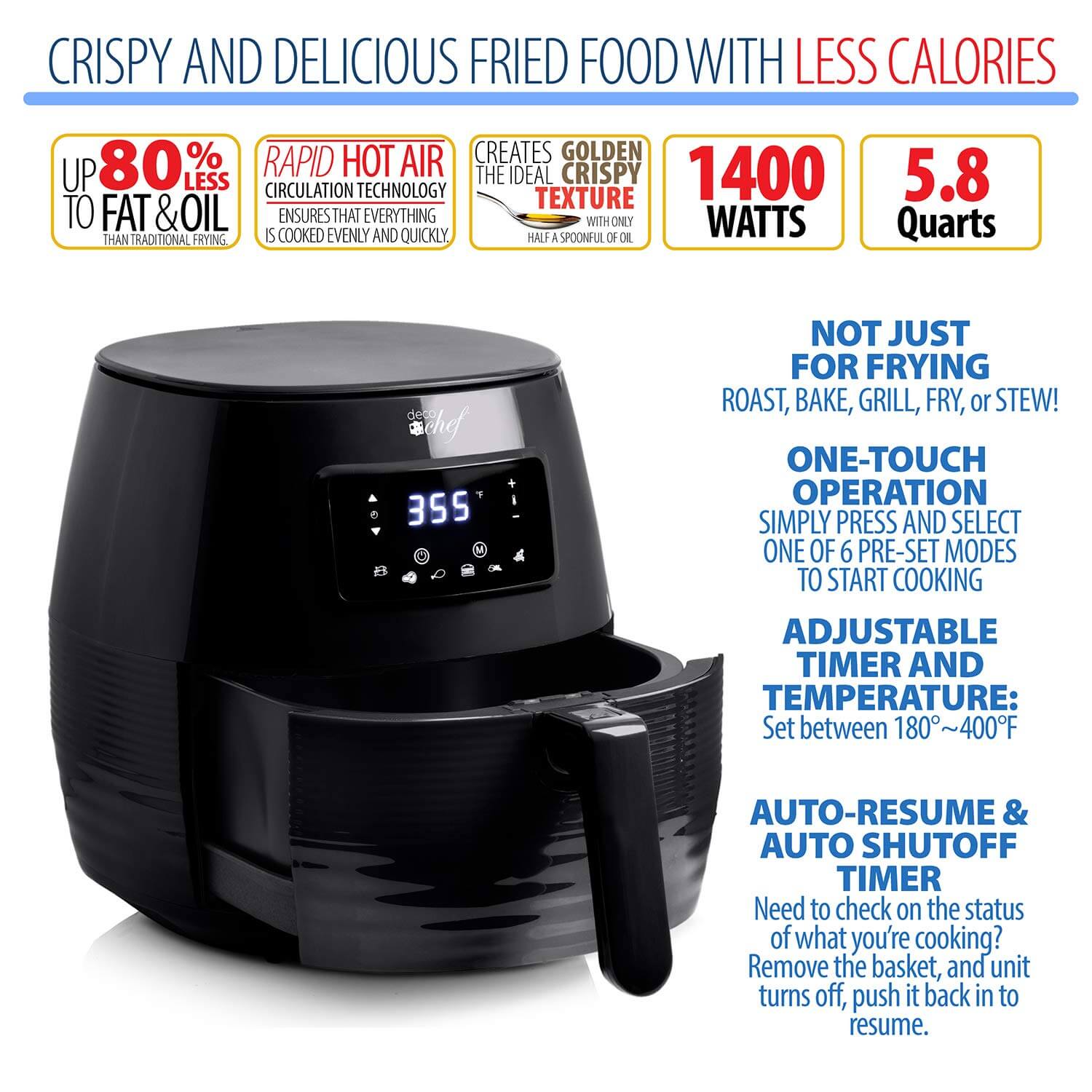 Deco Chef Black Fryer Features