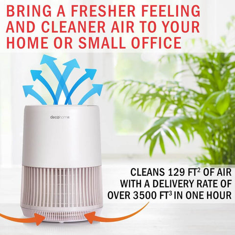 Deco Home AIRHEP13W Compact Air Purifier with HEPA 13 and Infrared Technology, Filter Allergens, Dust, Pollen, Mold, Organic Compounds, and more, for Home or Office - Deco Gear