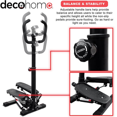 Deco Home Exercise Step Machine w/ Adjustable Stability Handle Bars, Non-Slip Pedals, and LCD Tracking Display, Low-Impact Fitness Equipment for Homes, Apartments, Dorms, and more - DecoGear