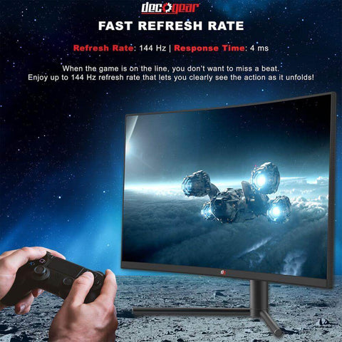 Deco Gear 27-Inch 2560x1440 Curved Gaming Monitor, HDR 400, 16:9, 3000:1, 99% sRGB, 144Hz - Deco Gear