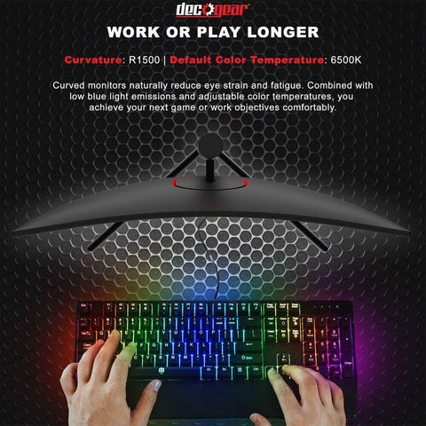 Deco Gear 27-Inch 2560x1440 Curved Gaming Monitor, HDR 400, 16:9, 3000:1, 99% sRGB, 144Hz - Deco Gear