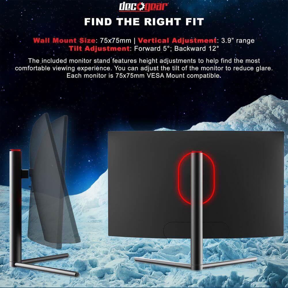 Deco Gear 27-Inch 2560x1440 Curved Gaming Monitor, HDR 400, 16:9, 3000:1, 99% sRGB, 144Hz - Deco Gear