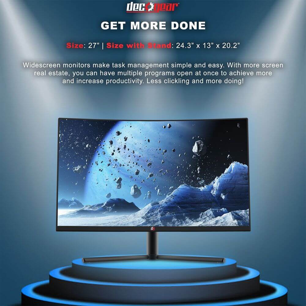 Deco Gear 27-Inch 2560x1440 Curved Gaming Monitor, HDR 400, 16:9, 3000:1, 99% sRGB, 144Hz - Deco Gear