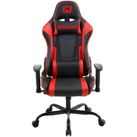 Deco Gear DGCH02 Red Ergonomic Foam Gaming Computer Chair with Adjustable Head and Lumbar Support, Hydraulic Seat Adjustment, Adjustable Armrests, 360-Degree Spin, Rolling Caster Wheels - DecoGear