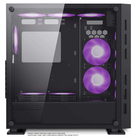 Deco Gear Mid-Tower Computer Case with 3-Sided Tinted Tempered Glass, 3 Dual Ring RGB Cooling Fans and Remote Control for Custom Lighting, ATX, M-ATX, M-ITX, 7 PCI Slots, 8 Expansion Bays, USB 2.0/3.0 - DecoGear