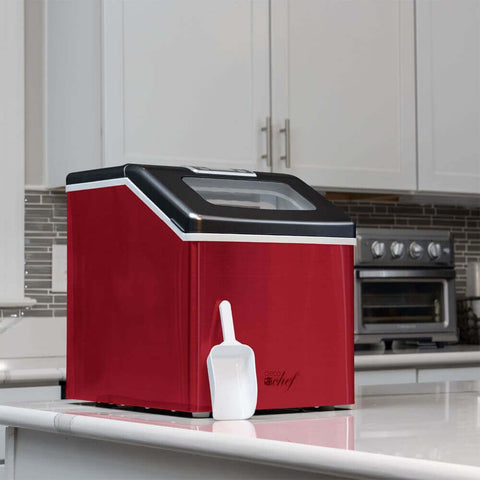 Deco Chef 40LB Countertop Ice Maker for Home, Office, Bars, and Parties, Makes Extra Large Cubes, 2.4 lb of Ice Every 15-20 Minutes, LCD Status Indicator, Adjustable Cube Size, Red with Black Lid - DecoGear