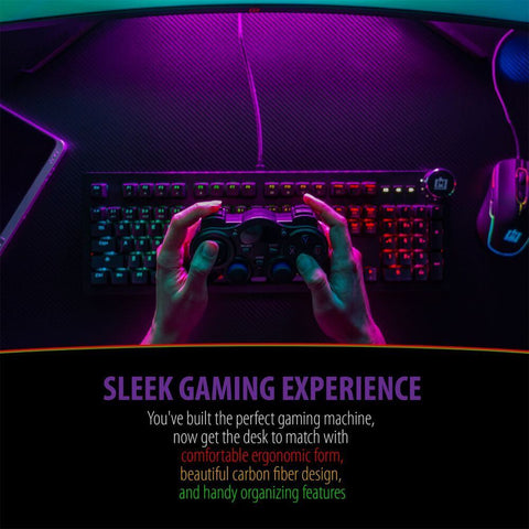 Deco Gear 47" LED Gaming Desk with Waterproof Carbon Fiber Surface, 6-Color Lighting Accents, Cable Management, Headphone Hook, and Cup Holder, Included 31.5” Full Mouse Pad - DecoGear