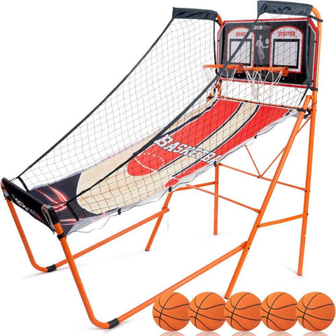 Deco Home Arcade Basketball Game with Dual Rim Backboard, Includes Electronic Tracking LED Scoreboard with 8 Game Modes for 1-4 Players, 5 Game Balls, Air Pump, Folding Assembly for Easy Storage - DecoGear