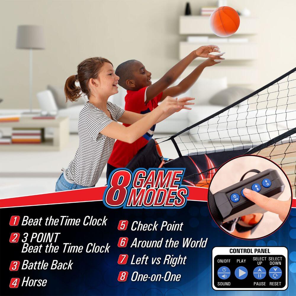 Deco Home Arcade Basketball Game with Dual Rim Backboard, Includes Electronic Tracking LED Scoreboard with 8 Game Modes for 1-4 Players, 5 Game Balls, Air Pump, Folding Assembly for Easy Storage - DecoGear