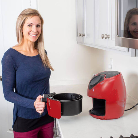 Deco Chef XL 3.7 QT Digital Air Fryer Cooker With 7 Smart Programs, Preheat & Shake Remind, LED Touch Screen Oil-Less Non-Stick Coated Basket, Timer Counter Top, Healthy Kitchen Safe Frying Station with Cookbook (Red) - DecoGear