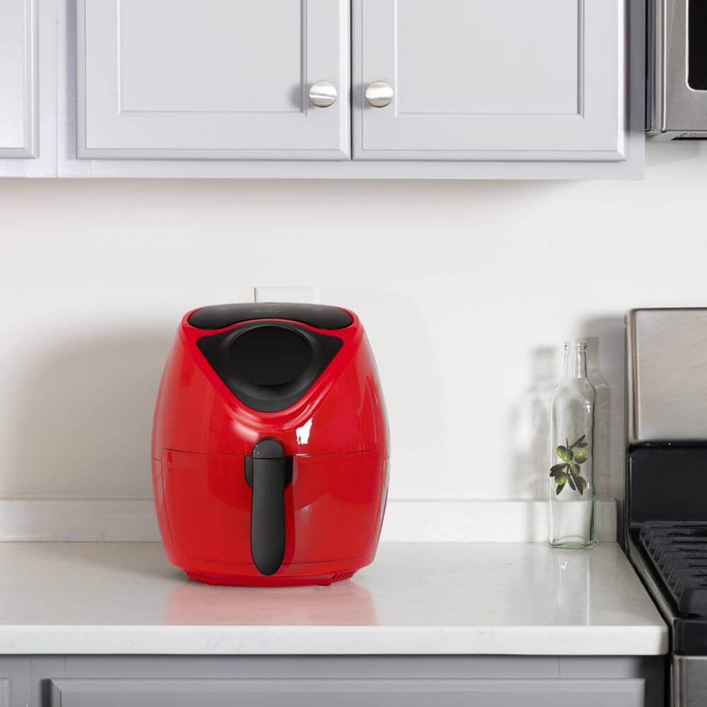 Deco Chef XL 3.7 QT Digital Air Fryer Cooker With 7 Smart Programs, Preheat & Shake Remind, LED Touch Screen Oil-Less Non-Stick Coated Basket, Timer Counter Top, Healthy Kitchen Safe Frying Station with Cookbook (Red) - DecoGear