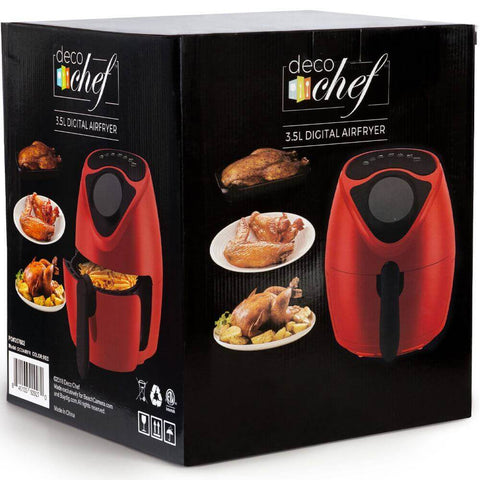 Deco Chef XL 3.7 QT Digital Air Fryer Cooker With 7 Smart Programs, Preheat & Shake Remind, LED Touch Screen Oil-Less Non-Stick Coated Basket, Timer Counter Top, Healthy Kitchen Safe Frying Station with Cookbook (Red) - DecoGear