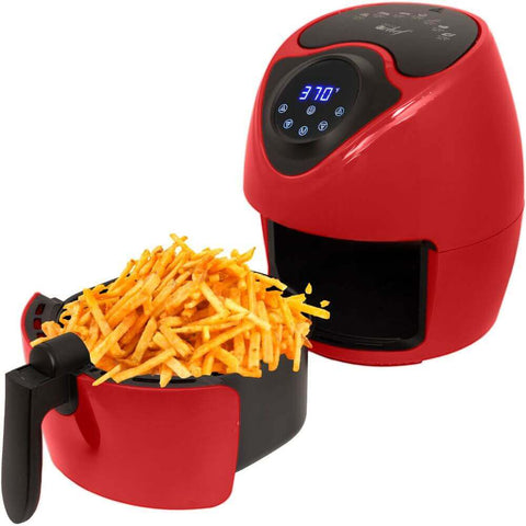 Deco Chef XL 3.7 QT Digital Air Fryer Cooker With 7 Smart Programs, Preheat & Shake Remind, LED Touch Screen Oil-Less Non-Stick Coated Basket, Timer Counter Top, Healthy Kitchen Safe Frying Station with Cookbook (Red) - DecoGear