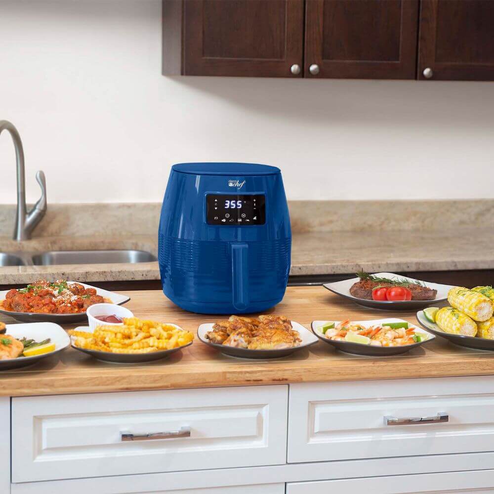 Deco Chef 5.8QT Digital Electric Air Fryer with Accessories and Cookbook - Air Frying, Roasting, Baking, Crisping, and Reheating for Healthier and Faster Cooking (Blue) - DecoGear