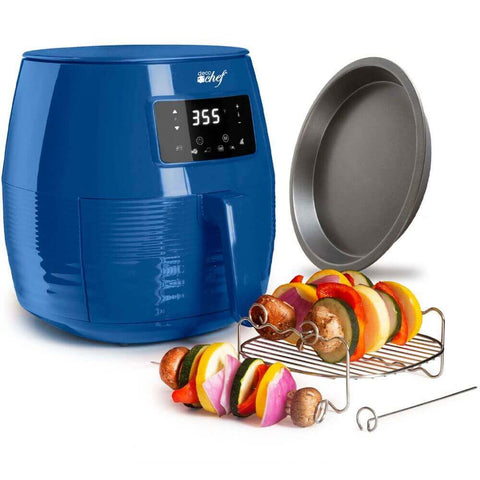 Deco Chef 5.8QT Digital Electric Air Fryer with Accessories and Cookbook - Air Frying, Roasting, Baking, Crisping, and Reheating for Healthier and Faster Cooking (Blue) - DecoGear