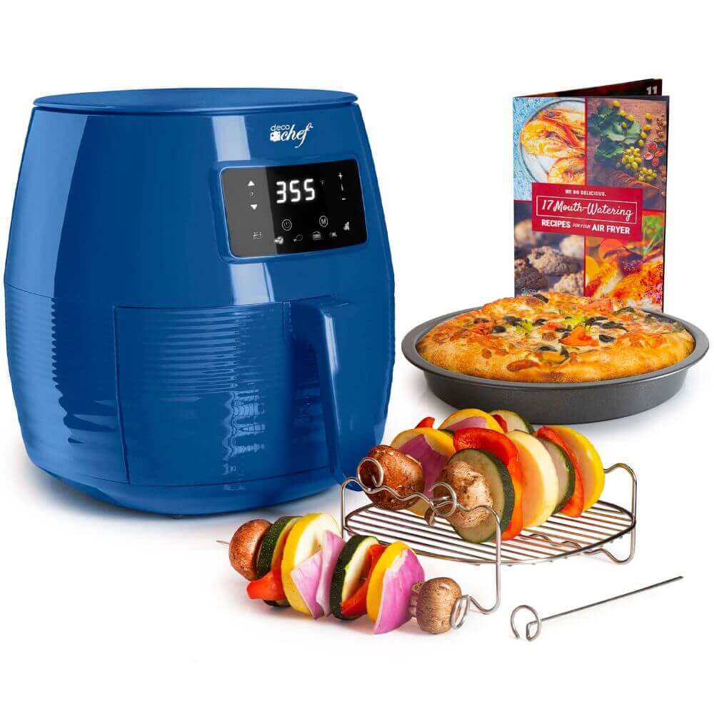 Deco Chef 5.8QT Digital Electric Air Fryer with Accessories and Cookbook - Air Frying, Roasting, Baking, Crisping, and Reheating for Healthier and Faster Cooking (Blue) - DecoGear