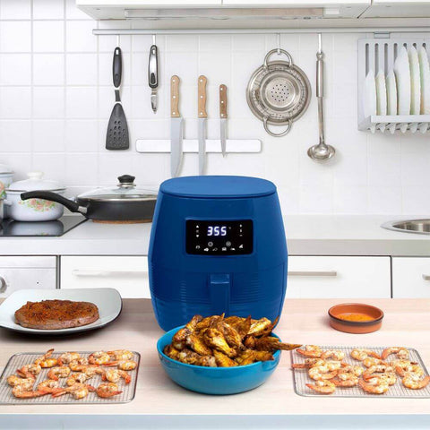 Deco Chef 5.8QT Digital Electric Air Fryer with Accessories and Cookbook - Air Frying, Roasting, Baking, Crisping, and Reheating for Healthier and Faster Cooking (Blue) - DecoGear