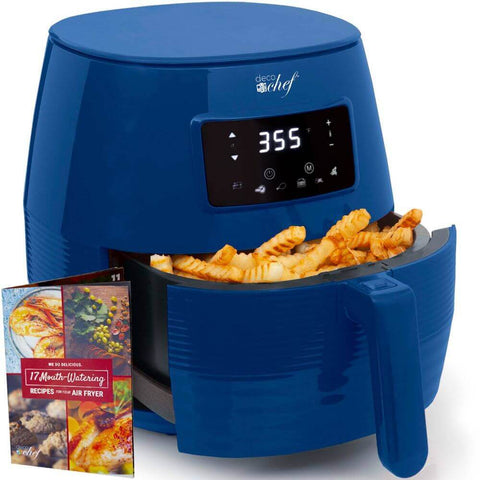 Deco Chef 5.8QT Digital Electric Air Fryer with Accessories and Cookbook - Air Frying, Roasting, Baking, Crisping, and Reheating for Healthier and Faster Cooking (Blue) - DecoGear
