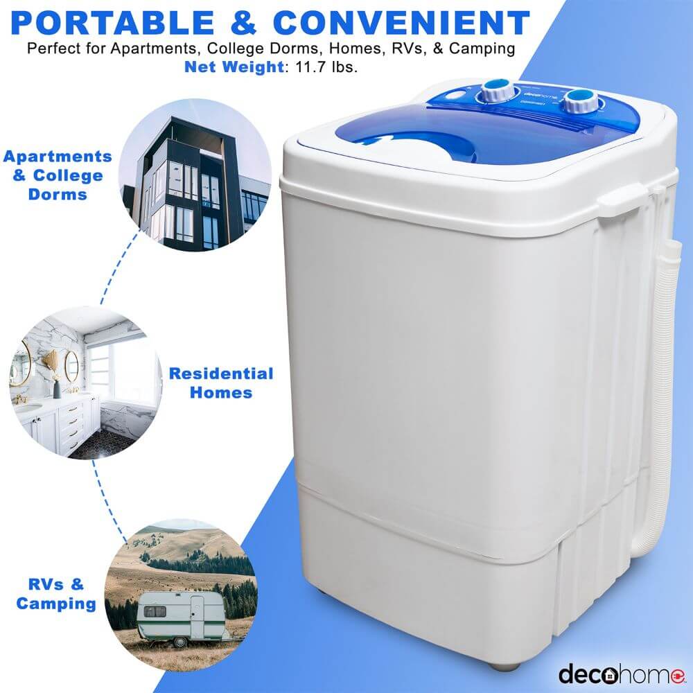 Deco Home Portable Washing Machine for Apartments, Dorms, 8.8 lb Capacity, 250W Power - DecoGear