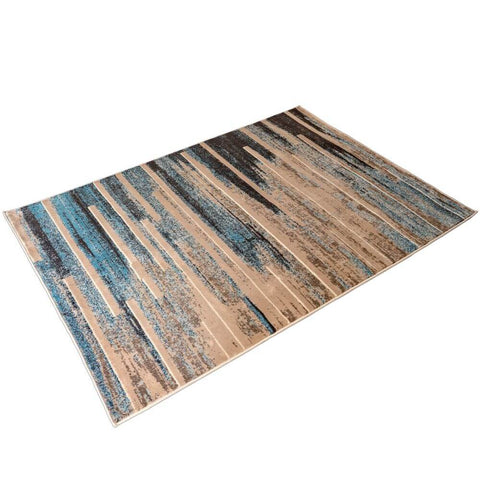 Deco Home 5.25' x 7.5' Modern Abstract Indoor Area Rug with Non-Slip Backing, Serged Edges, .4" Pile Height, Soft Polypropylene (Blue/Tan) - DecoGear